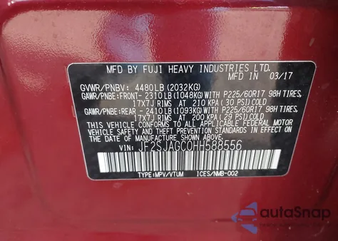 2017 Subaru Forester 2.5I Premium из США, поврежденный, VIN JF2SJAGC0HH588556